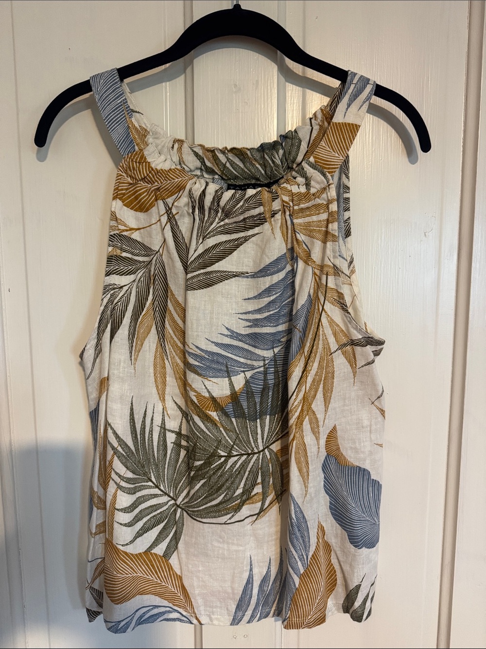 Tahari Cream Leaf-Print Tank with Mustard & Sage Accents
